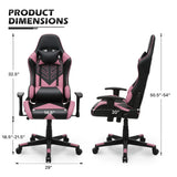 MoNiBloom Computer Chair Gaming High Back Office Gaming Chair with Headrest and Lumbar Support, PU Leather Ergonomic Racing Chair with Adjustable Height and Reclining Function for Teen Adult, Pink MoNiBloom