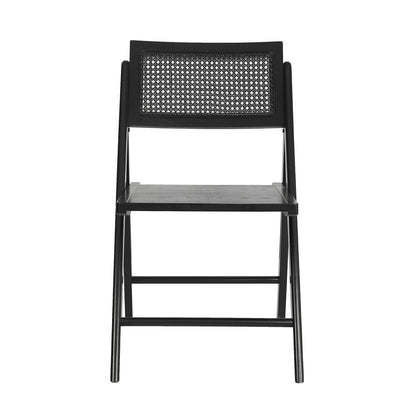 Flash Furniture Galene Set of 2 Cane Rattan Folding Chairs with Solid Wood Frame Ventilated Back, Perfect for Events or Additional Seating, Black