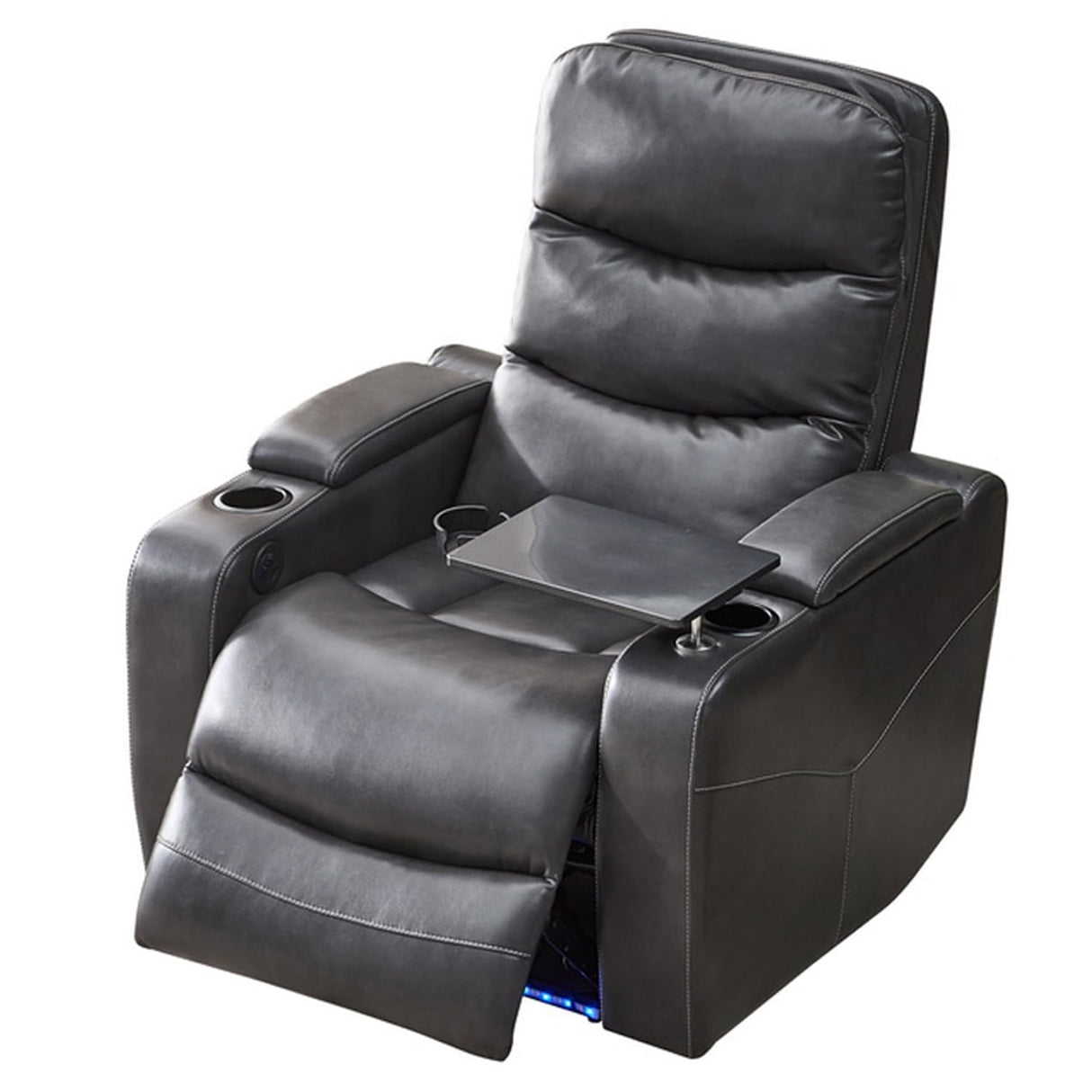 Electric Power Recliner Chair with LED Lights, Home Theater Seating with Swivel Tray Table, Faux Leather Recline Single Sofa Chair for Living Room with Hidden Arm Storage, Cup Holders, Grey, 1 Piece Comfort Stretch