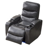 Electric Power Recliner Chair with LED Lights, Home Theater Seating with Swivel Tray Table, Faux Leather Recline Single Sofa Chair for Living Room with Hidden Arm Storage, Cup Holders, Grey, 1 Piece Comfort Stretch
