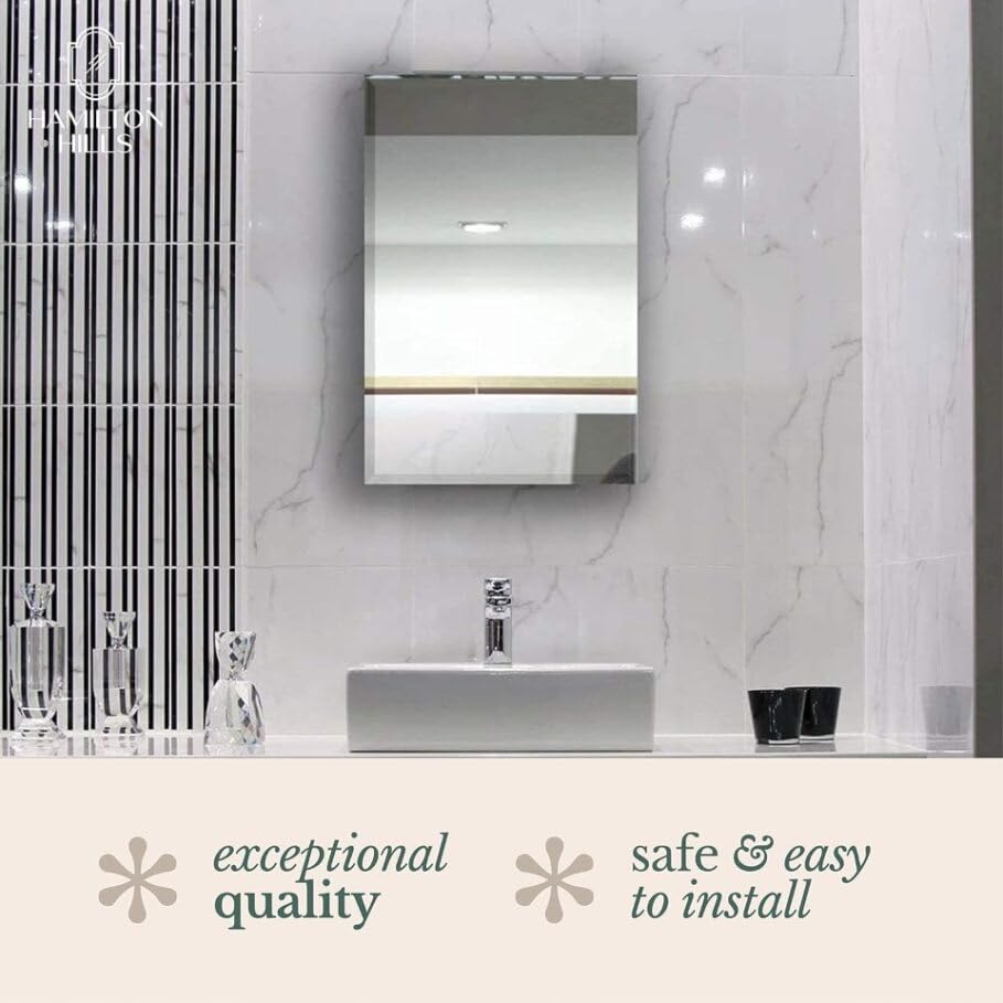 Hamilton Hills 16x26 Inch White Recessed Bathroom Medicine Cabinet with Mirror - Beveled Bathroom Cabinet Organizer with Shelves - Farmhouse Wall Mounted Hanging Medicine Mirror Unit Hamilton Hills