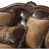 Acme Dreena Rolled Arm Upholstered Faux Leather Sofa with 5 Pillows in Brown Acme