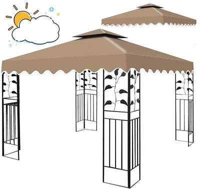 10'X10' Gazebo Canopy Top Replacement, Double Tier Gazebo Canopy Replacement Top Cover with Air Vent, Grill Gazebo Top Roof for Shop Garden Patio Yard Outdoor, Pavilion Cover Sunshade (Khaki A)