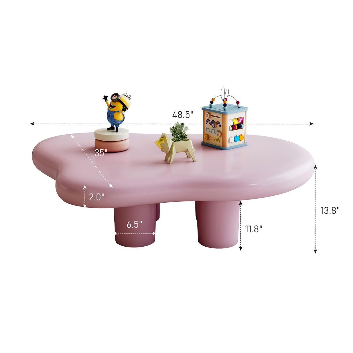 48.5 Inches Cloud Coffee Table, Unique Modern Table with 4 Legs for Your Living Room, Quickly Assembly-Pink Glintee