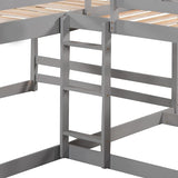 MERITLINE Quad Bunk Beds,Wood L-Shaped Bunk Beds with Slide and Ladder, 4 in1 Full and Twin Size Bunk Bed for Kids, Teens, Adults,Grey MERITLINE