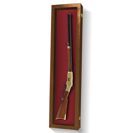 PENNZONI Gun Display Case - Lockable Rifle Display Case - Gun Cabinets for Rifles & Shotguns - Sword Wall Mount, Gun Wall Mount Display Case w/ Acrylic Door | Walnut, Red Felt PENNZONI