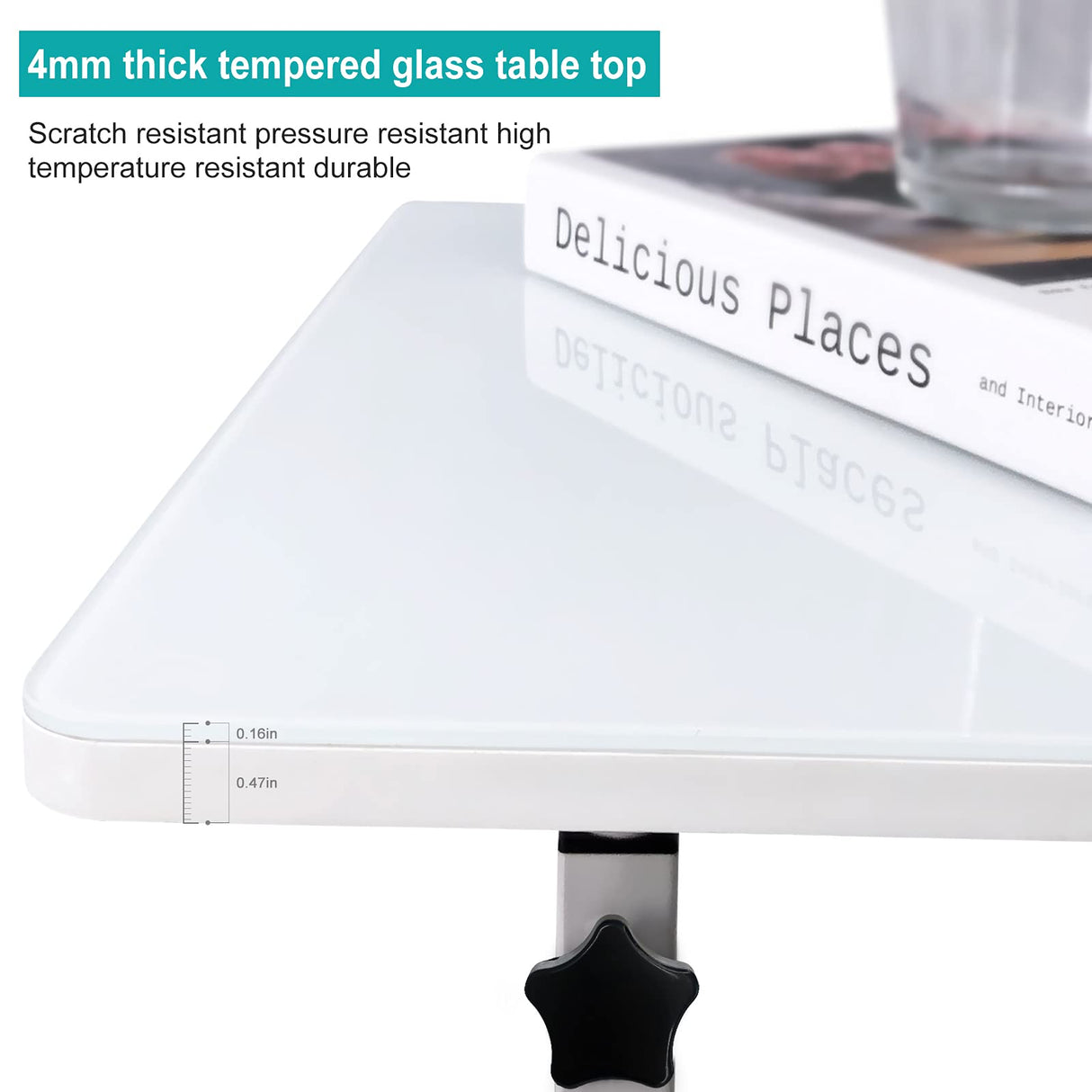 KOUPA Adjustable Height Standing Desk, Writable Tempered Glass Desktop with Eraser, 360° Flip, Wheels – Ideal for Small Spaces and Home Offices, 24 in, White(Adjustable Height: 32-47 in) KOUPA