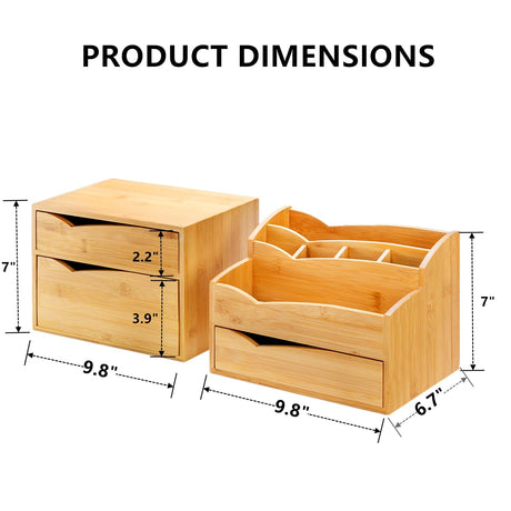 Yopay 2 Pack Bamboo Desk Organizer, Stackable Desktop Organizer with 3 Drawers, 100% Bamboo Office Tabletop, Countertop Organization for Stationery, Makeup Vanity, Fully Assembled Yopay