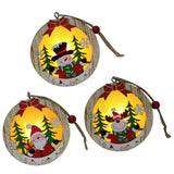 Amosfun 3pcs LED Light Up Christmas Wooden Ornaments Wood Round Shapes with Reindeer Snowman Santa Claus Pattern Hanging Christmas Tree Decoration Christmas Night Lights Amosfun