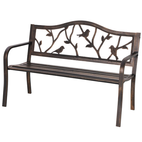 Sophia & William Outdoor Bench, Porch Bench, Garden Bench, Wrought Iron Bench with Backrest and Armrests, Bronze Sophia & William