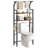 YATINEY Over The Toilet Storage, 2-Tier Bathroom Organizer Shelves with Hooks, Multifunctional Vertical The Toilet Shelf Storage Rack for Bathroom, Rustic Brown and Black TR01BR YATINEY