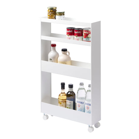 Yamazaki Home Tower Slim 4-Tier Rolling Storage Cart – Mobile Organizer for Kitchen Or Bathroom, 31.7" - Steel - YAMAZAKI