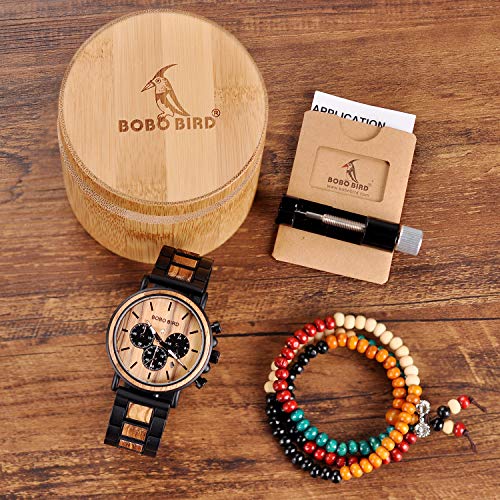 BOBO BIRD Mens Personalized Engraved Wooden Watches, Stylish Wood & Stainless Steel Combined Quartz Casual Wristwatches for Men Family Friends Customized Watch (A-for Dad from Son) BOBO BIRD