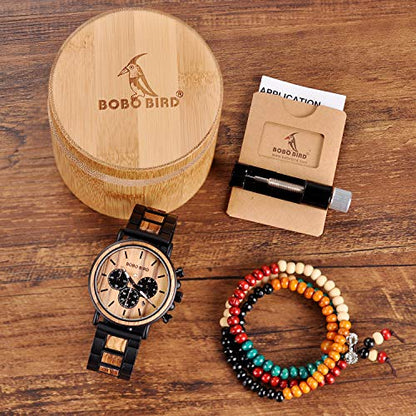 BOBO BIRD Mens Personalized Engraved Wooden Watches, Stylish Wood & Stainless Steel Combined Quartz Casual Wristwatches for Men Family Friends Customized Watch (A-for Dad from Son) - WoodArtSupply