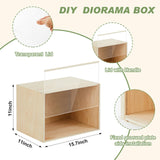 Cinnvoice Diorama Box Unfinished Large Display Box Wooden Display Cases for Collectibles 15.7'' x 11'' x 11'' with Transparent Lid Desktop Wood Storage Container for Dolls Dollhouse Miniature Figures Cinnvoice