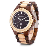 BEWELL ZS-W023A Mens Wooden Watch Quartz Movement Lightweight Handmade Calendar Analog Wrist Watch BEWELL