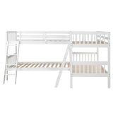 Harper & Bright Designs L-Shaped Bunk Bed Twin Over Twin, Quad Bunk Bed with Guardrail and 2 Angle Ladder, Wood Corner Bunk Beds for 4 Kids, Teens, Adults, No Box Spring Needed (White) Harper & Bright Designs