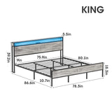 Halitaa King Size LED Bed Frame with Charging Station and Storage - Wash Grey Halitaa