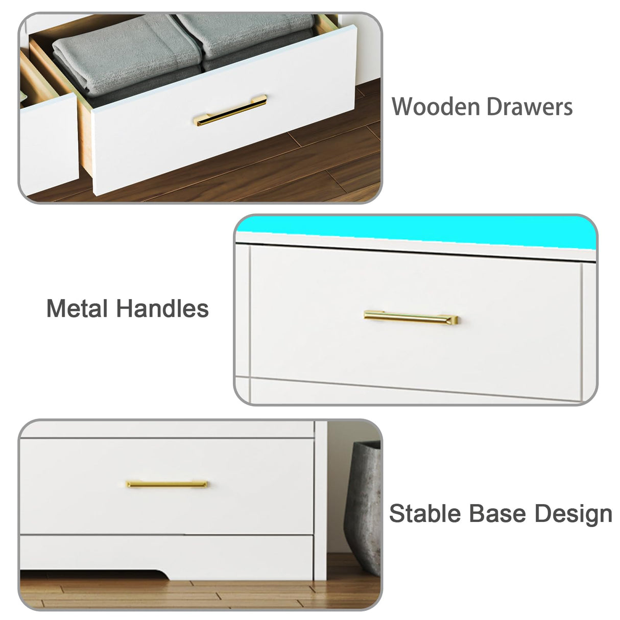 Bvldfamly Wide 9 Drawers Dresser with LED Lights - 63 INCH Modern Wooden Chest of Drawers for Bedroom, Charging Station Storage Organizer Closet for Bedroom, Living Room, White Bvldfamly