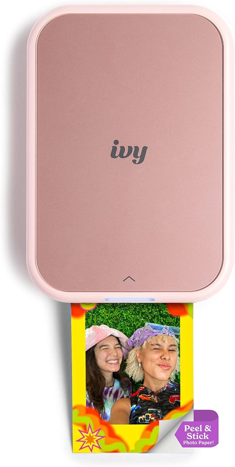 Canon Ivy 2 Mini Photo Printer (Blush Pink) - Bluetooth, Print from iOS & Android Devices, Bundle Incl. 110 Zink Sticky-Back Prints, LED Light Bar, Protective Case, and USB Cable