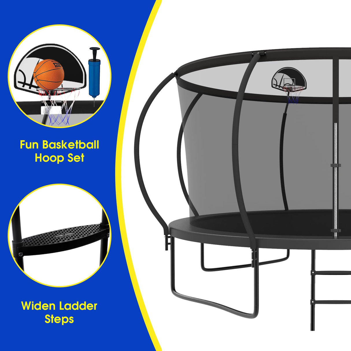 SKYUP 2025 Upgraded 8 10 12 14 15 16 FT 1500lbs Tranpoline for Kids and Adults with Light+Sprinkler+Socks, Recreational Tranpoline with Basketball Hoop, Ladder, ASTM Approved Tranpoline for 7-10 Kids SKYUP