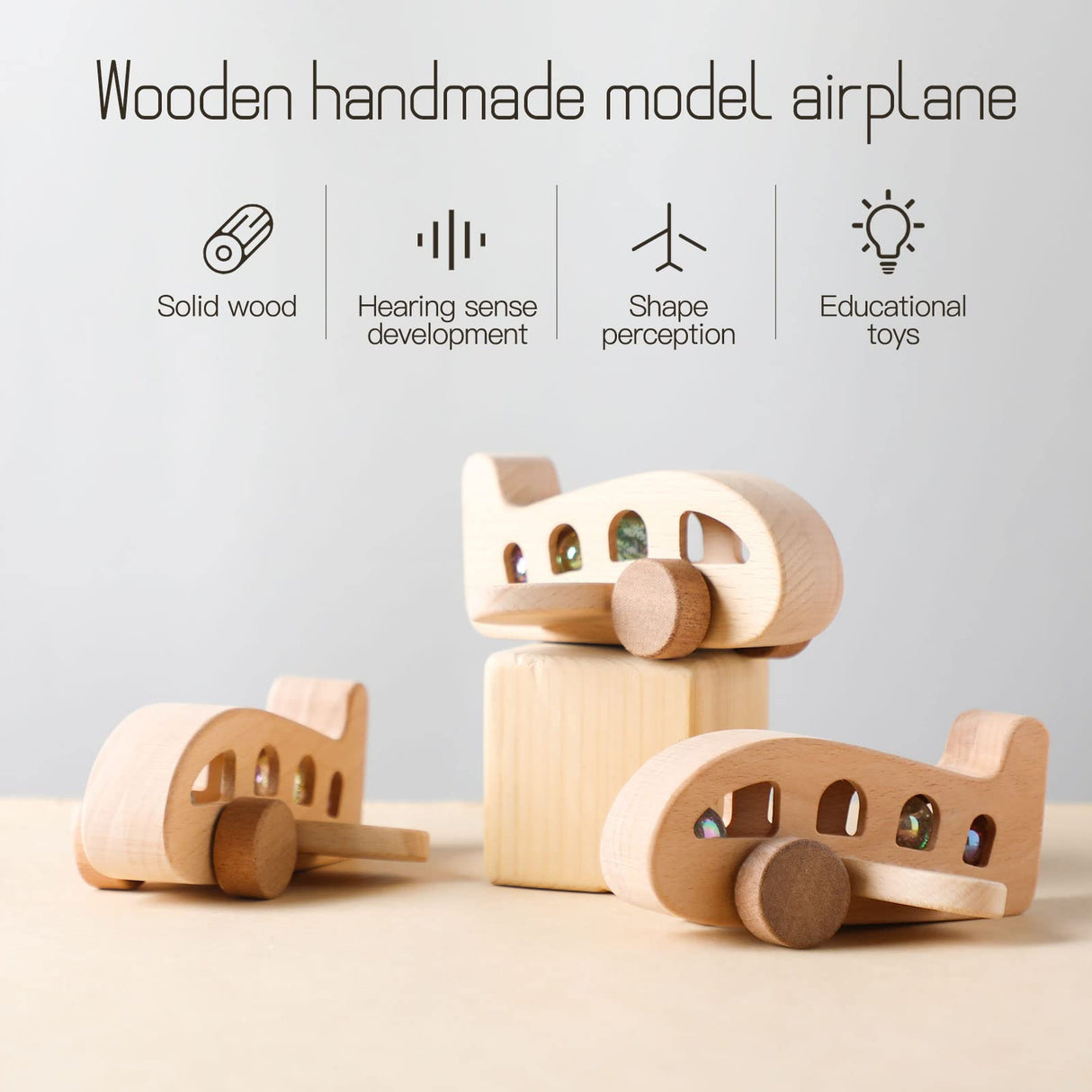 ibwaae Wooden Airplane Toys, Air Transport Vehicles Play Set, Wooden Pull Games, STEM Learning Gift Montessori Toy for Baby Toddler Boys Girls ibwaae