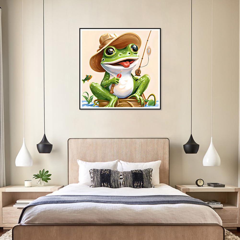 hill froeistung 5D Animals Diamond Art Painting Kits,DIY Full Round Drill Frogs Diamond Art for Adults,Beginners,Teens,Fishing Diamond Art Painting Kit for Wall Decor,12x12inch hill froeistung