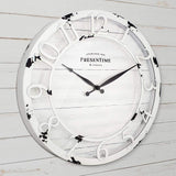 Presentime & Co 13" Farmhouse Series Wall Clock, Quartz Movement, Shiplap Style, Raised 3D Arabic Numeral, Antique Distressed White Presentime