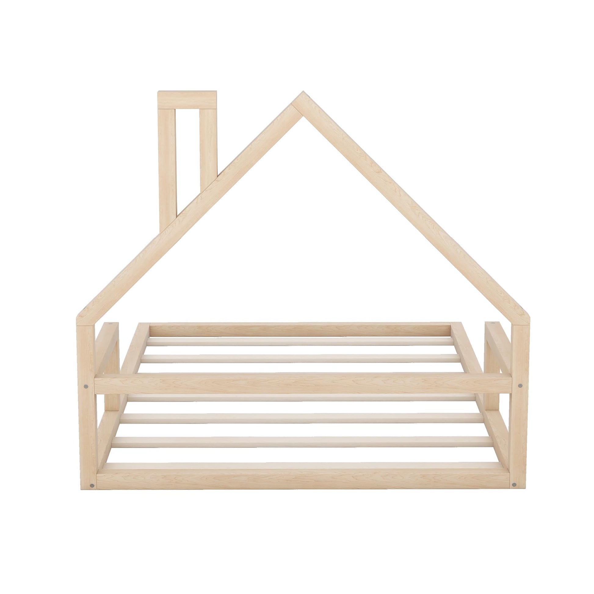 MERITLINE House-Shaped Full Size Floor Bed Frame for Kids – Stylish & Safe Wood Design - WoodArtSupply