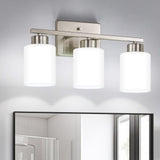 FonmYim Brushed Nickel Bathroom Light Fixtures, 3-Light Modern Vanity Light Over Mirror, Wall Sconces with Milky White Frosted Glass Shades, E26 Socket (Bulbs Not Included) FonmYim