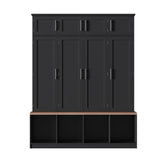 Merax Hall Tree with Entryway Bench and Shoe Cabinet, Multi-Functional Seating Bench with 4 Hanging Hooks and 8 Doors, Black Merax