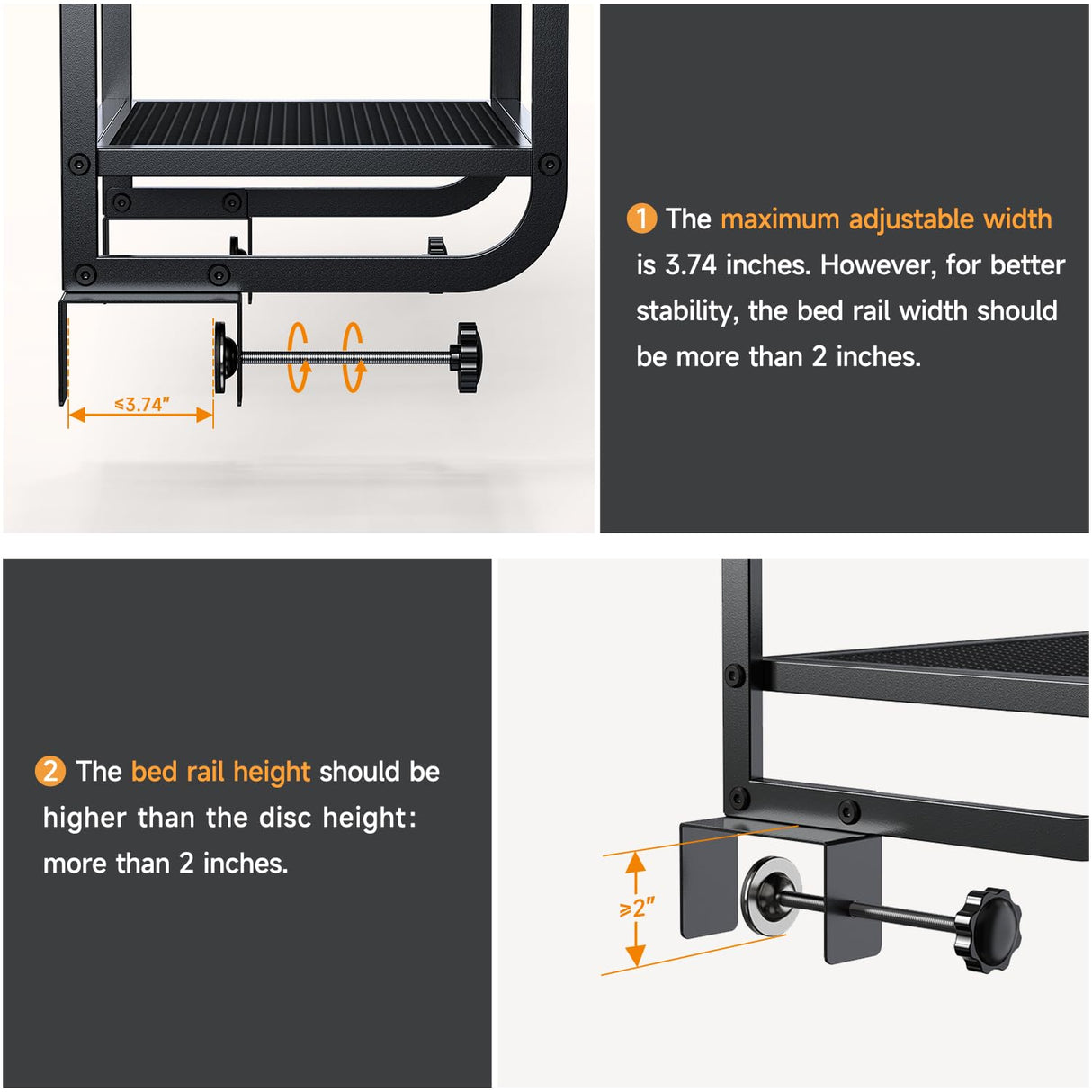 CAORE 2 Tier Bedside Shelf, Loft&Bunk Bed Table, Clip-On Nightstand for Small Spaces,College Dorm Essentials,Bunk Bed Shelf for Storing Water/Books/Tablets（Brown） CAORE