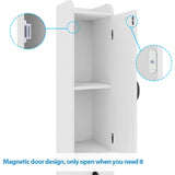 Bathroom Cabinet with Adjustable Shelf, Storage Cabinet for Small Space, Tall Cabinet with Retractable Toilet Paper Rod, Narrow Cabinet with 2 Doors, 8 Compartments (White) Maupvit