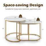 Giantex Modern Nesting Coffee Table Set of 2, Coffee Table & End Table Sets, Golden Steel Frame, Easy Assembly, Accent Marble-Look Stacking Side Table for Living Room Bedroom Apartment (Gold) Giantex
