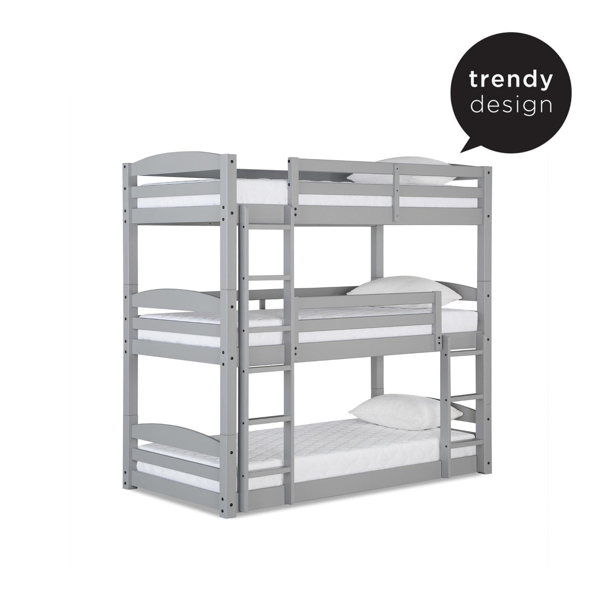 DHP Phoenix Triple Bunk Bed, Twin Size, Grey DHP
