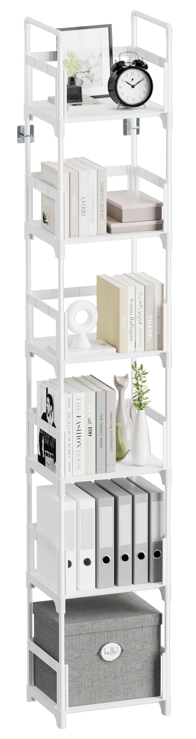 FIDUCIAL HOME 6 Tiers Tall Narrow Bookshelf Book Shelf Skinny White Bookcase Thin Slim Book Rack Storage Organizer Easy Assemble, Sturdy FIDUCIAL HOME