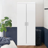 FurnitureR 2 Door Wardrobe, Wooden Armoire with Hanging Rod for Bedroom 68.2-Inch Wardrobe Storage Cabinet, White FurnitureR
