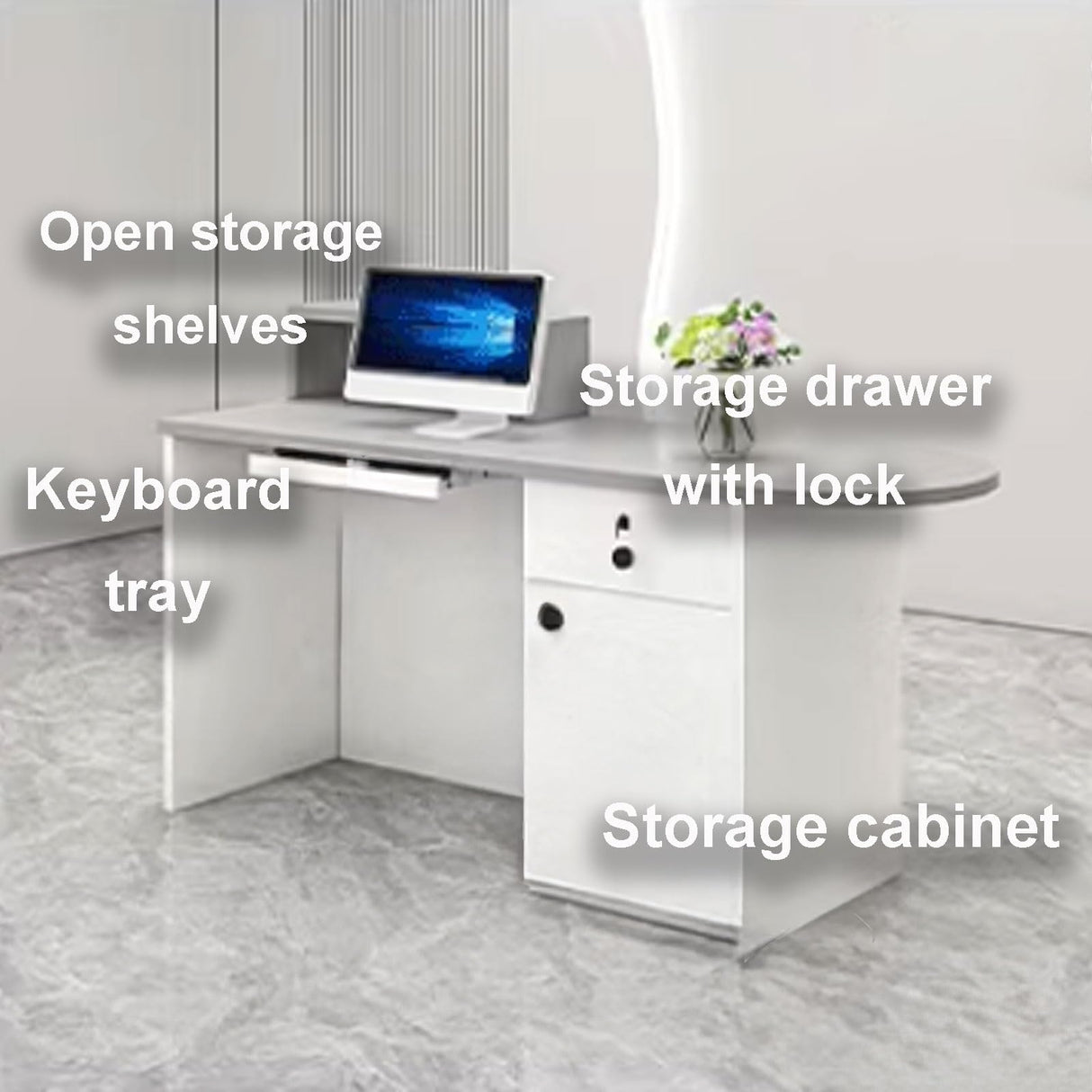 GUQASDV Reception Desk with Counter, Modern Reception Standing Counter, Front Desk Reception Counter, Office Counter Table with Soft Lighting for Clothing Stores, Restaurants(Beige,1.1m) GUQASDV