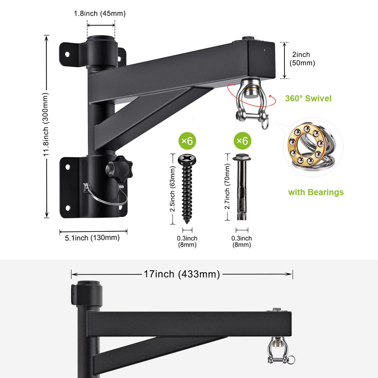 BeneLabel 17" Punching Bag Hanger Wall Mount 360 Swivel Heavy Bag Hanger 800 LB Capacity Boxing Bag Mount Bracket for Home Gym Muay Thai Bag BeneLabel