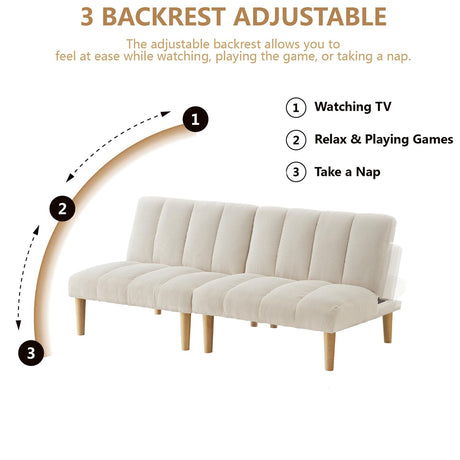 Modern Corduroy Convertible Folding Futon Couch Sofa Bed,with Adjustable Backrest Memory Foam Couch Double Loveseat Sofa for Compact Living Space,Dorm,Game Studio,Apartment,Bedroom (White) Gustonhon