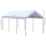 Outsunny 10' x 20' Party Tent and Carport, Height Adjustable Portable Garage, Outdoor Canopy Tent 8 Legs Without Sidewalls for Car, Truck, Boat, Motorcycle, Bike, Garden Tools, White Outsunny
