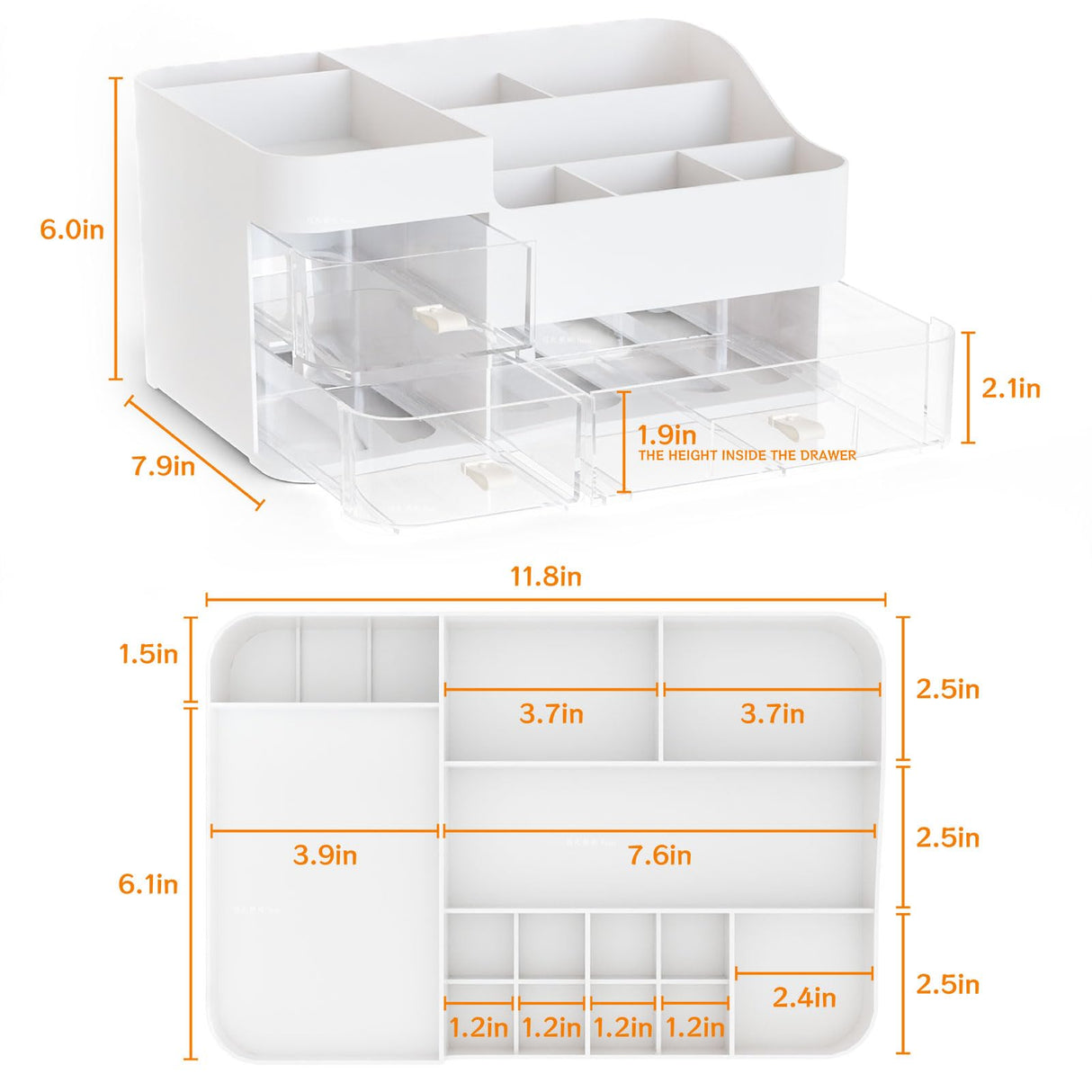 Makeup Organizer with Drawer,Large Capacity Cosmetic Storage Organizer & Makeup Drawer Organizer Suitable Vanity,Bathroom,Countertop and Dresser,White Skincare Organizer for Skin Care,Beauty Products SuoXing