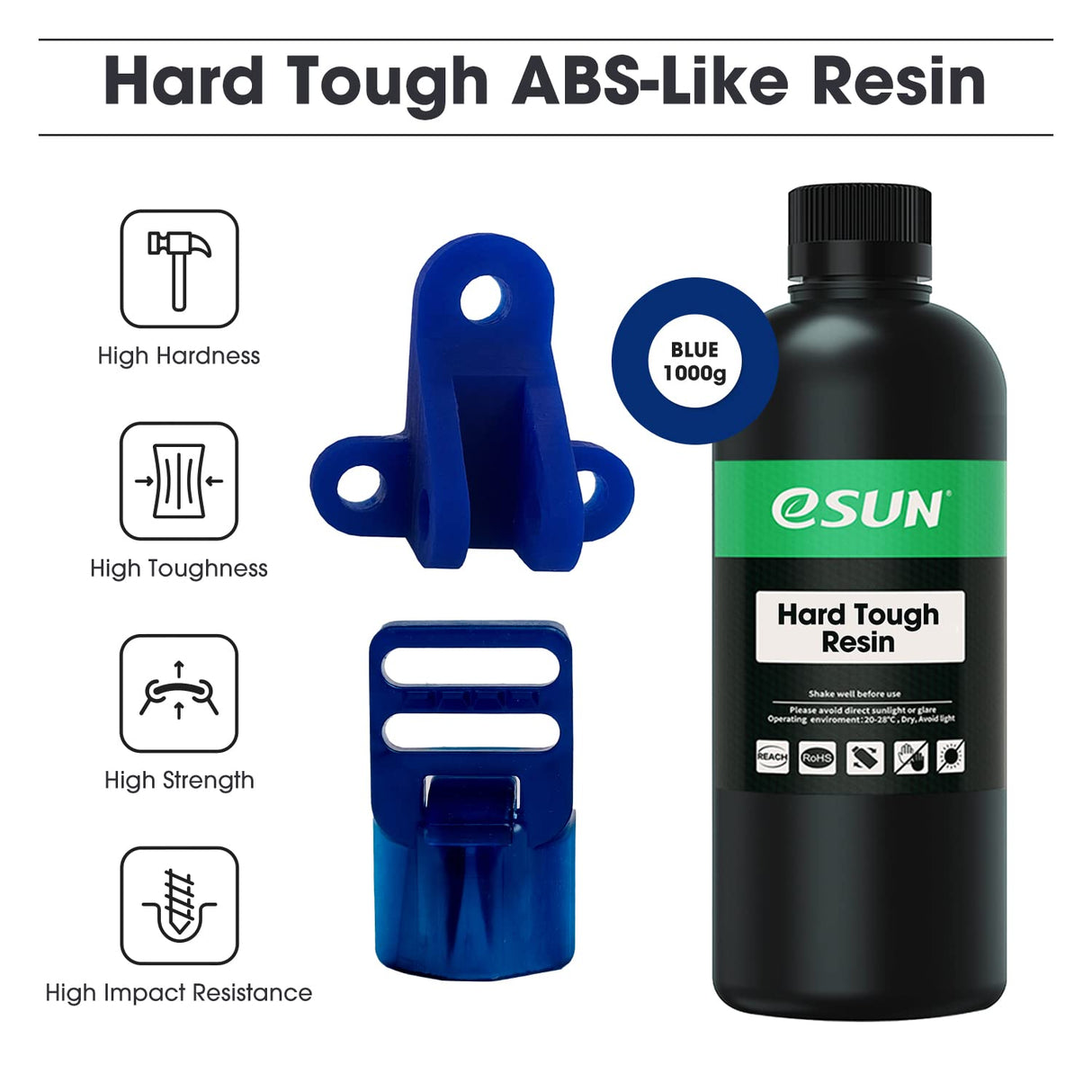 eSUN 405nm LCD 3D Printer Rapid Resin UV Curing Resin ABS-Like Rapid Resin Hard Tough Resin High Impact High Tough Photopolymer Resin for Photon UV Curing LCD 3D Printer, Plastic Bottle, 1000g Blue eSUN
