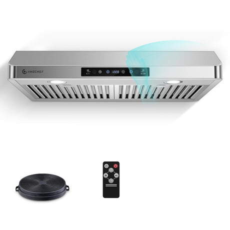 AMZCHEF Under Cabinet Range Hood 30 Inch, 700CFM Stainless Steel Kitchen Stove Vent Hood 3 Speed Exhaust Fan Touch/Remote/Gesture Control LED lights Time Setting Dishwasher-Safe Baffle Filters AMZCHEF