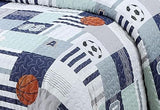 Kids Zone Collection Sports Theme Kids/Teens Quilted Bedspread Set, Basketball and Soccer Pattern, Navy Blue and White, Twin New # Aqua Sport Kids Zone Home Linen