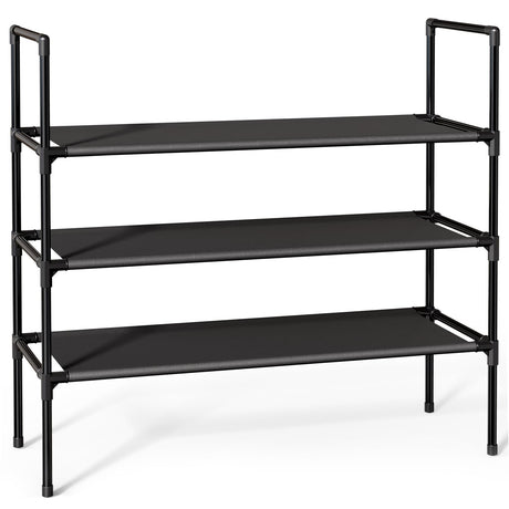 Sakugi Shoe Rack with Non-Woven Fabric - 3-Tier Shoe Organizer for Closet, Garage, Corridor & Entryway, Sturdy and Stackable, X-Large, Black Sakugi