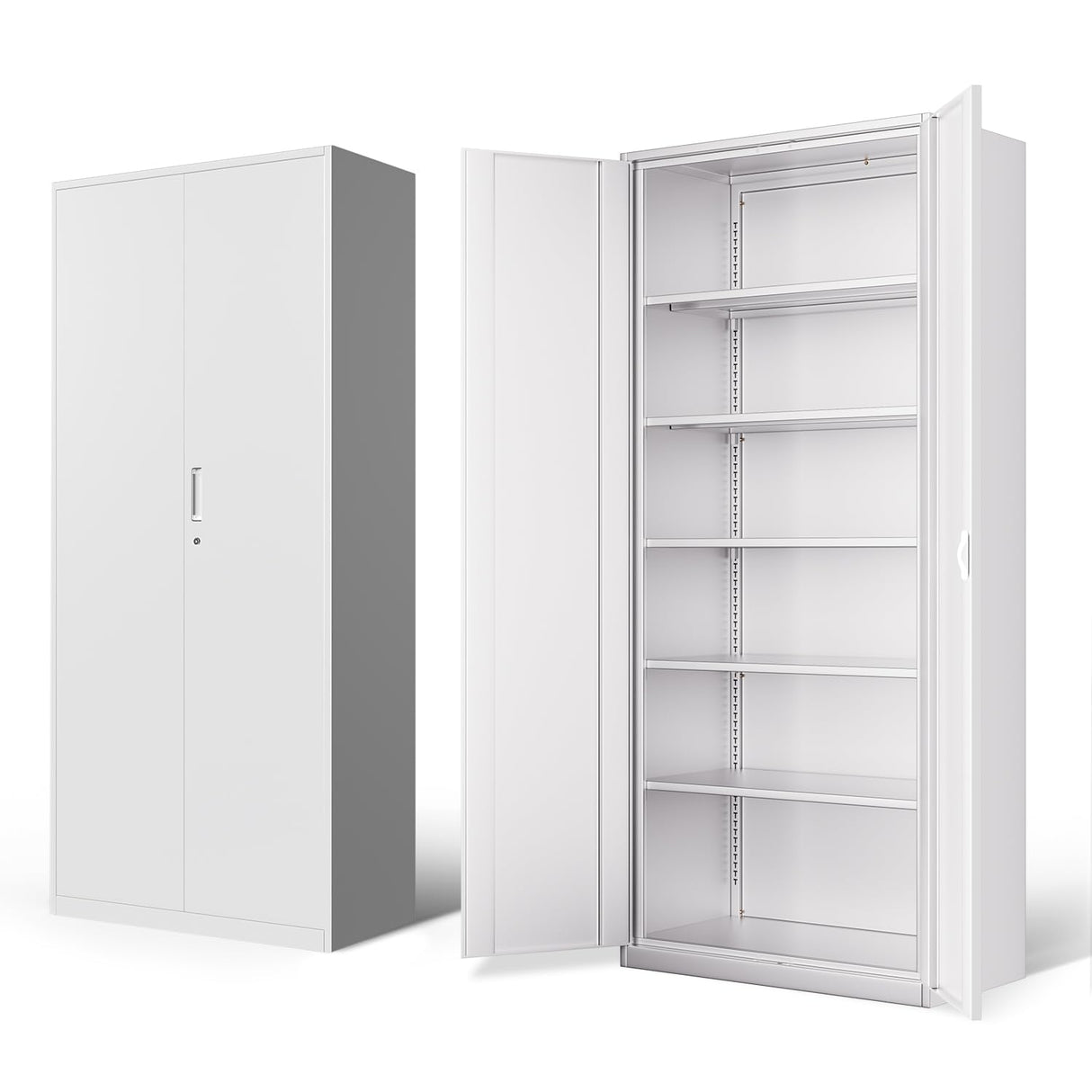 DNA MOTORING 71'' Metal Storage Cabinet, Locking Tool Cabinet with 5 Adjustable Shelves, Heavy Duty Metal Locker for Garage,Office,Home,Gym,White, TOOLS-00632-WH-WH-A DNA MOTORING