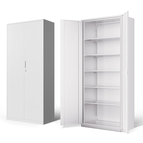 DNA MOTORING 71'' Metal Storage Cabinet, Locking Tool Cabinet with 5 Adjustable Shelves, Heavy Duty Metal Locker for Garage,Office,Home,Gym,White, TOOLS-00632-WH-WH-A DNA MOTORING