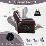 ANJ Large Power Lift Recliner Chairs with Massage and Heat, Faux Leather Electric Lift Chairs for Elderly People, Recliners for Big and Tall Man, Single Lounge Sofa with USB Port (Red Brown) ANJ