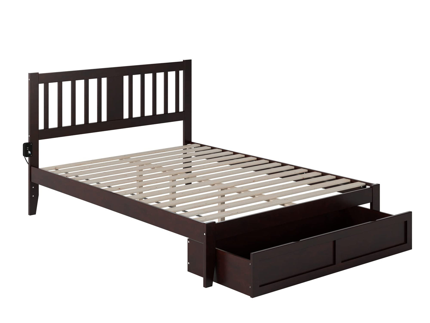 AFI, Tahoe Solid Wood Platform Bed with Foot Drawer Storage and Attachable USB Charger, Queen, Espresso - WoodArtSupply